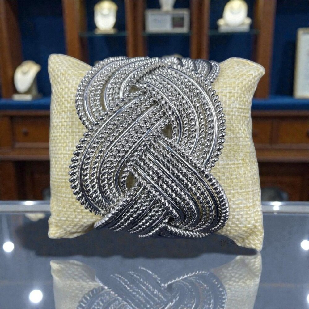 Silver Statement‎ Cuff Bracelet Chunky Rope Bold Corporate Minimalist Gorpcore